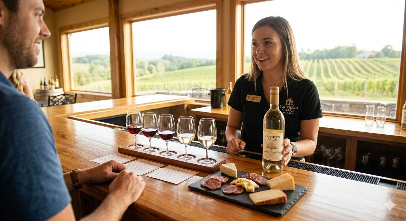 Guests ordering more wine during a luxury wine tasting tour with chauffeur transportation service