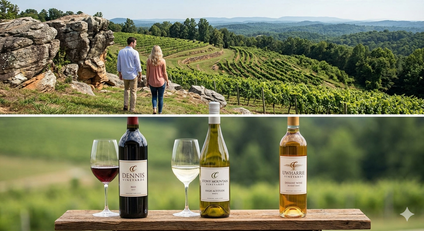 Couple walking through a vineyard holding wine glasses during a luxury wine tasting tour